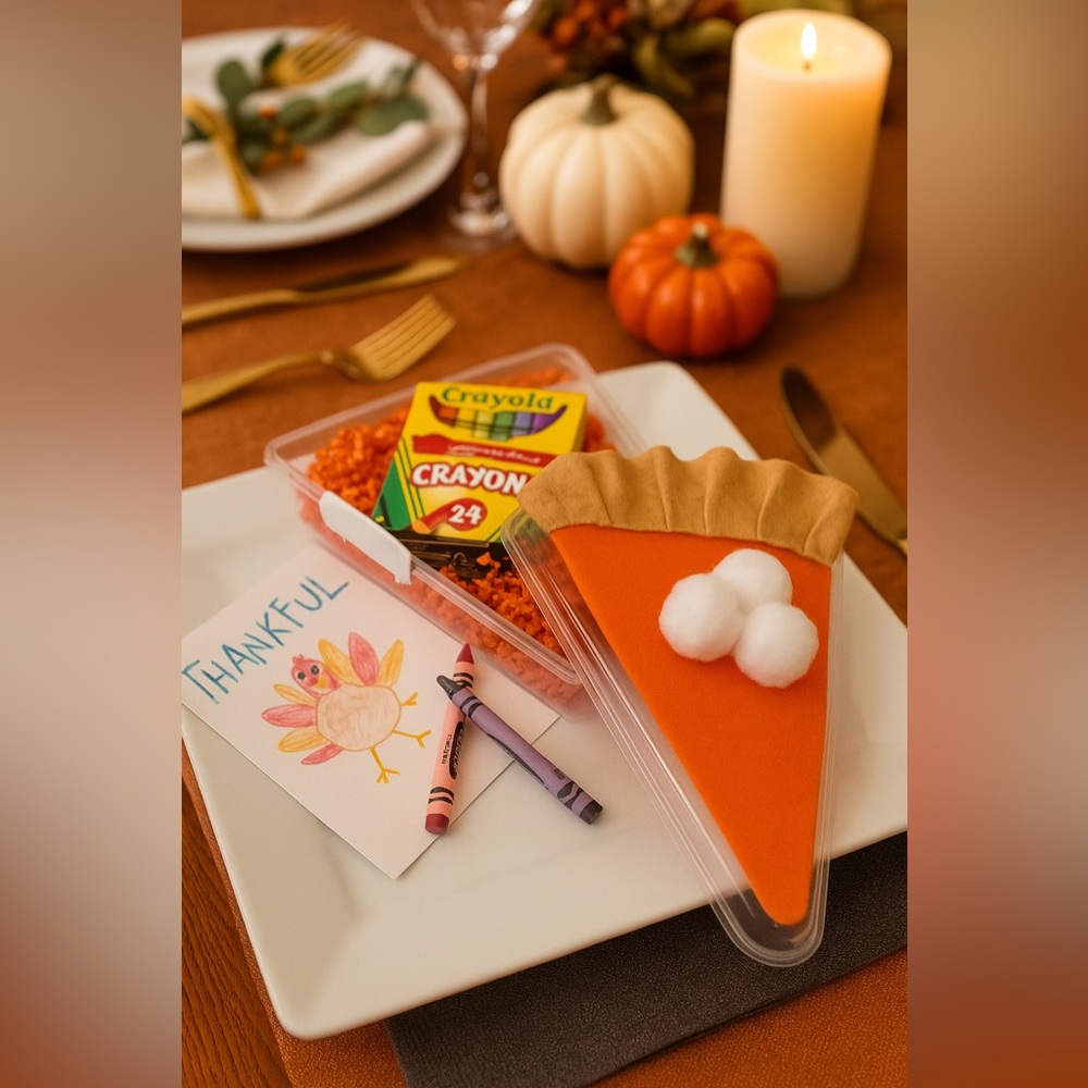Thanksgiving kids table “Slice of Pumpkin Pie” Party Favor Box DIY kit